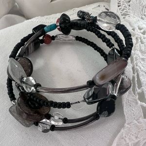 Silpada Multi-Strand Black and Clear Beaded Bracelet with Turquoise Accent